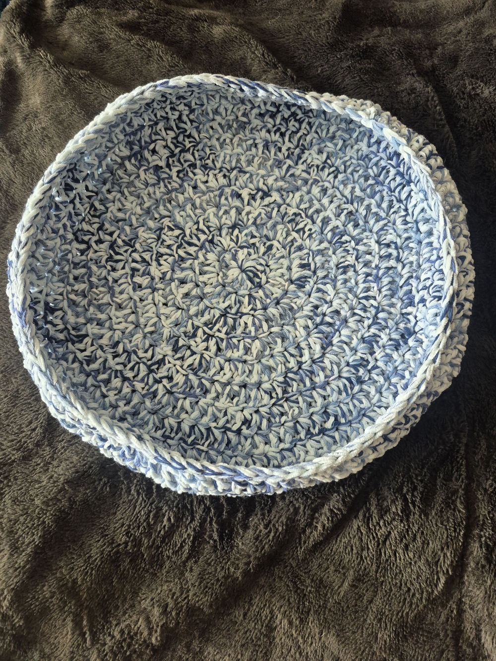 Handmade Crochet Pet Bed - Light Blue & White